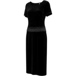 Vintage Black Velvet Beaded Midi Dress Short Sleeve Sheath Evening Gown Formal